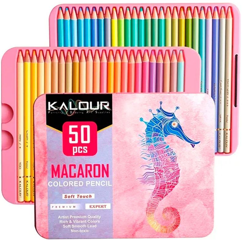 Set 50 Lapices Colores Macaron Arte Dibujo Caja Metálica-0