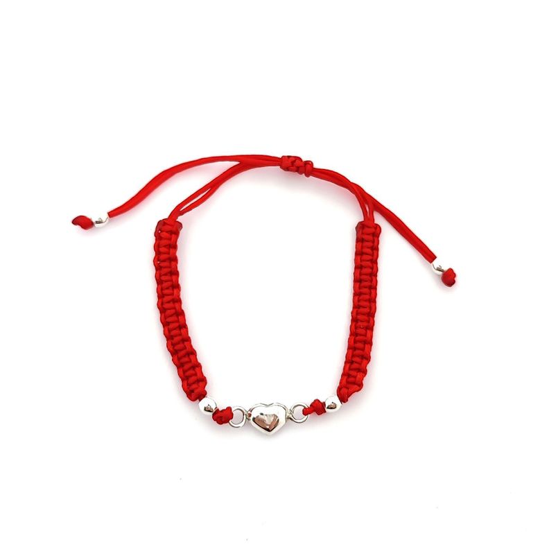 Pulsera Corazón Plata Fina 925 Cordón Rojo-0