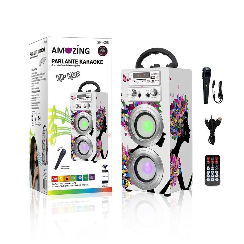 Parlante bluetooth karaoke HIP-HOP. Floral-1