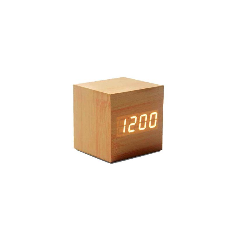 Reloj Despertador Cubo De Madera Digital Pantalla Led - PuntoStore-0