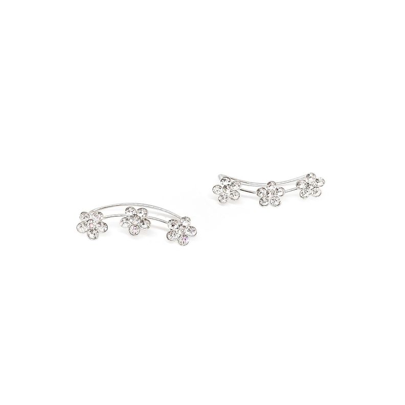 Aros Trepadores 3 Flores Cristal Plata Fina 925-0