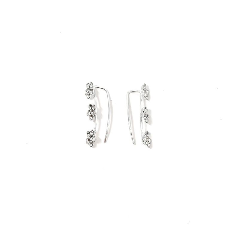 Aros Trepadores 3 Flores Cristal Plata Fina 925-1