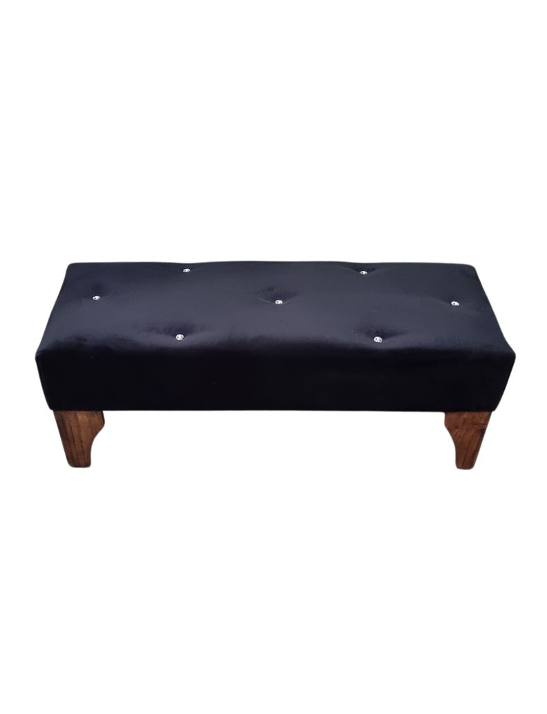 BANQUETA NEGRA FELPA BOTON DIAMANTE