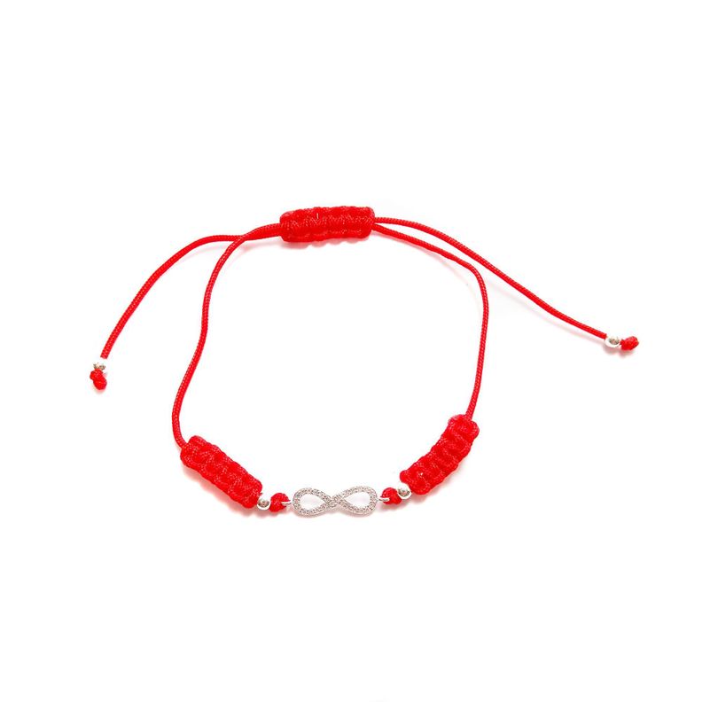 Pulsera Infinito Circón Plata Fina 925 Cordón Rojo-0