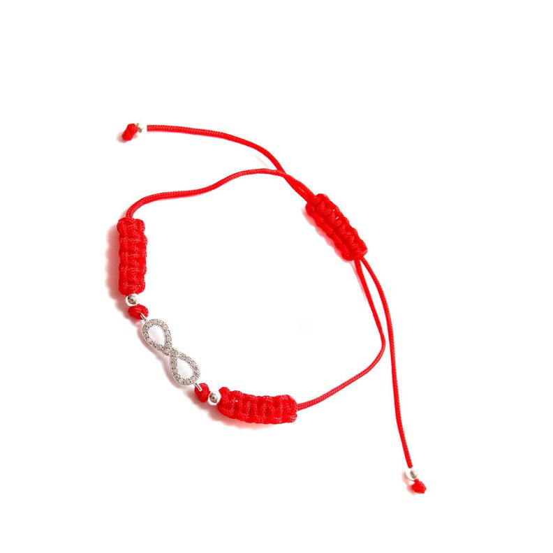 Pulsera Infinito Circón Plata Fina 925 Cordón Rojo-1