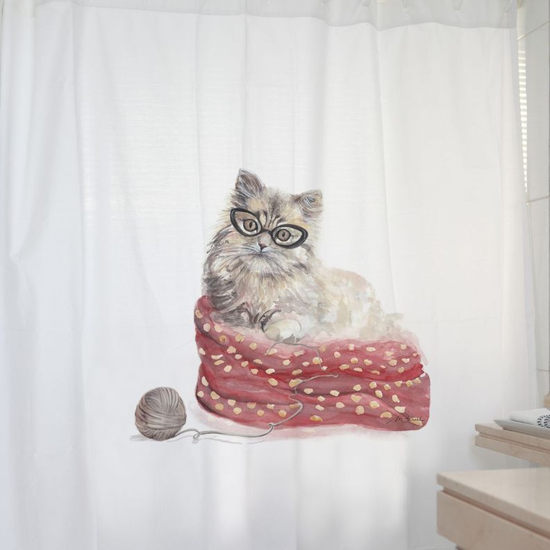 CORTINA DE BAÑO ALGODÓN GATO-1