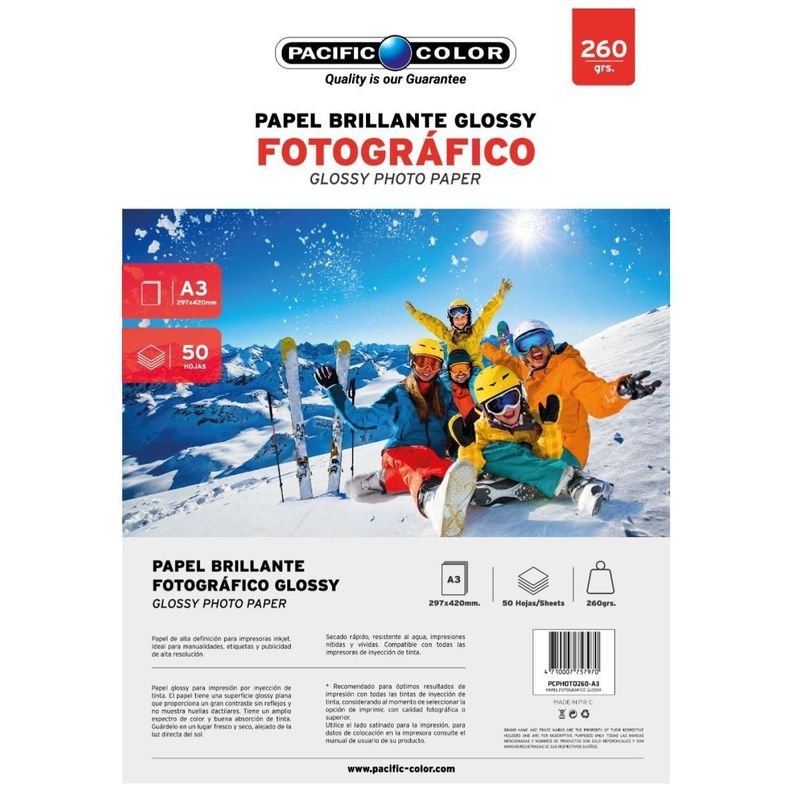 50 Hojas Papel Fotografico Brillante Glossy A3 260gr -0