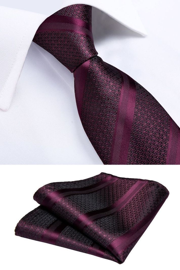 Set Corbata + Paño + Collera formal hombre. Modelo Uva Negra-2