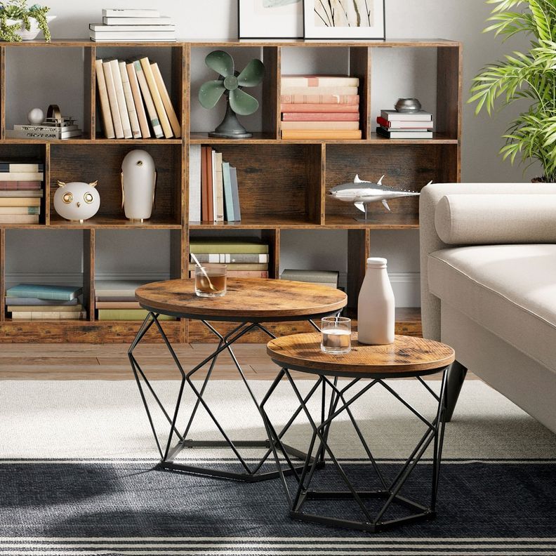 Set mesa de centro base hexagonal estilo Industrial-4