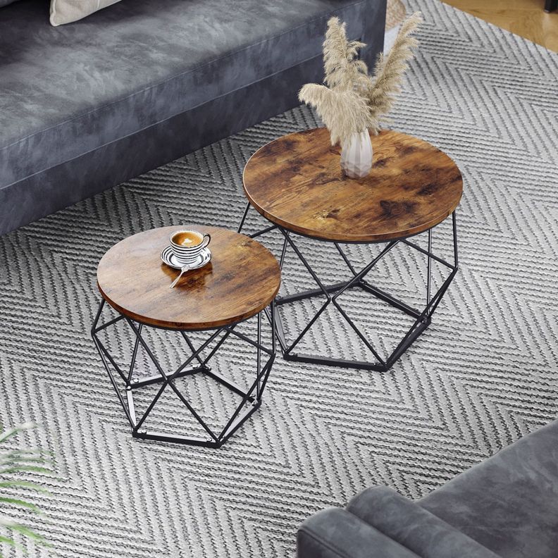 Set mesa de centro base hexagonal estilo Industrial-5