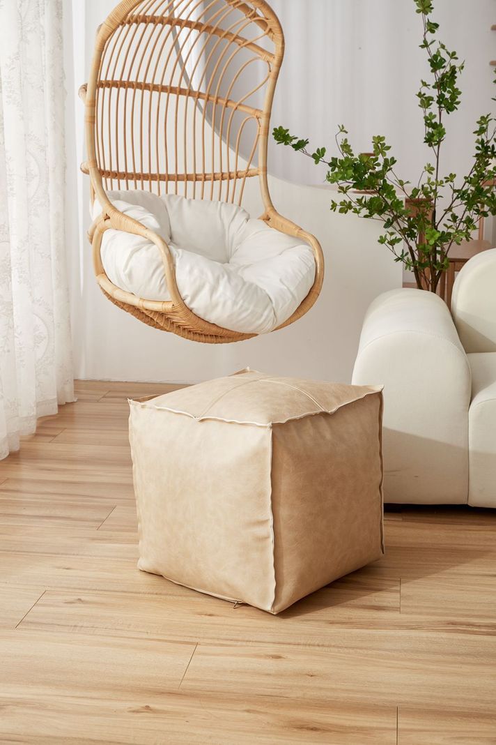 Pouf de ecocuero cuadrado 45x45cm color beige-0