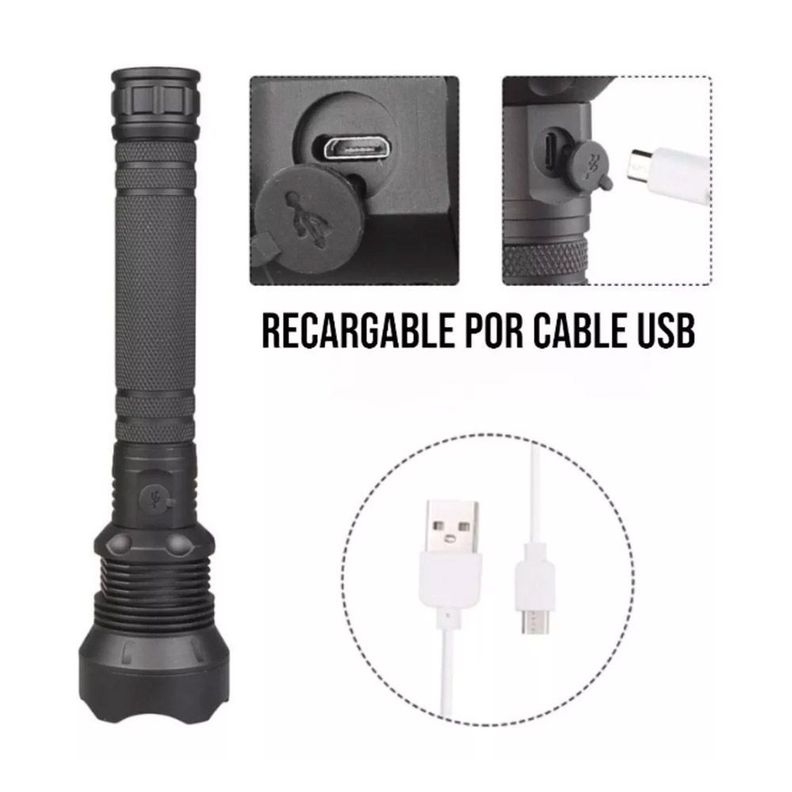 Potente Linterna Led P90 De Carga Usb Aleación De Aluminio-7
