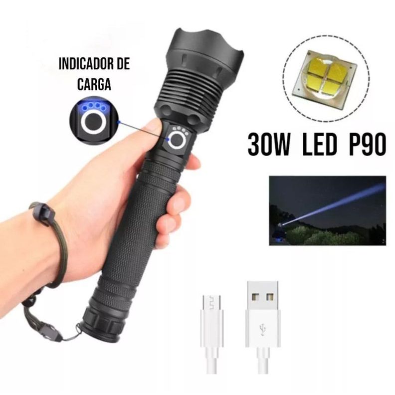 Potente Linterna Led P90 De Carga Usb Aleación De Aluminio-6