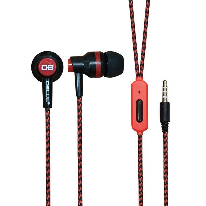 Audifonos Stereo Manos Libres Cable Textil Plug 3.5mm Rojo-0