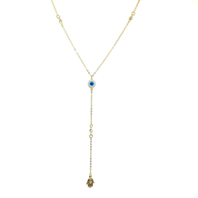 Collar Ojo Turco Mano Hamsa Fátima Circón Enchapado Oro 18K-0