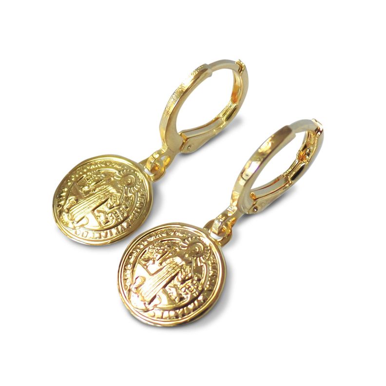 Aros Argolla Medalla San Benito Enchapado Oro 18K Dorado