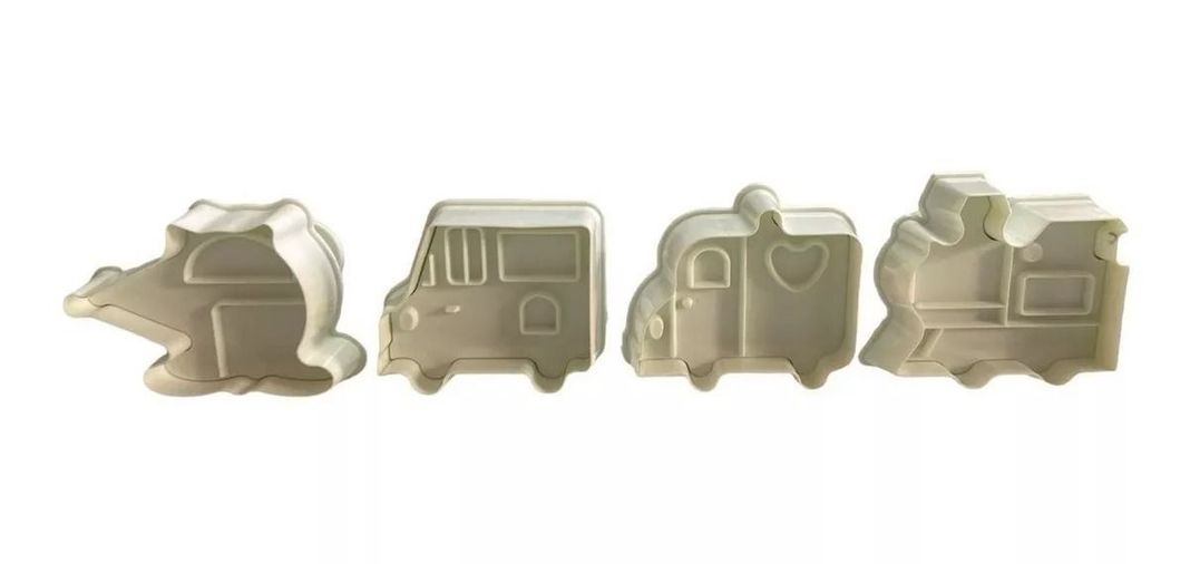 4 Molde Fondant Cortador Con Expulsor Fondant Tren Carro-0