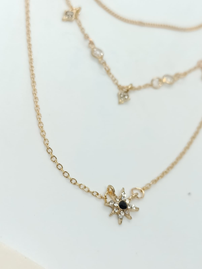 Gargantilla Estrella Negra Multicapa 3 En 1 Zirconia Brillo colgante-2