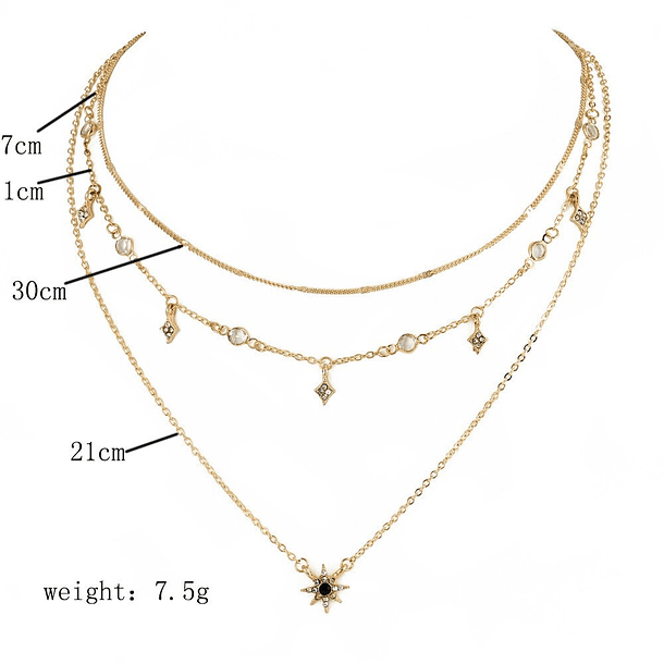Gargantilla Estrella Negra Multicapa 3 En 1 Zirconia Brillo colgante-6