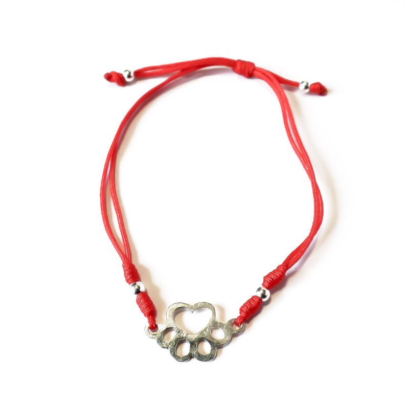 Pulsera Cordón Rojo Huella Perro Plata Fina 925-0