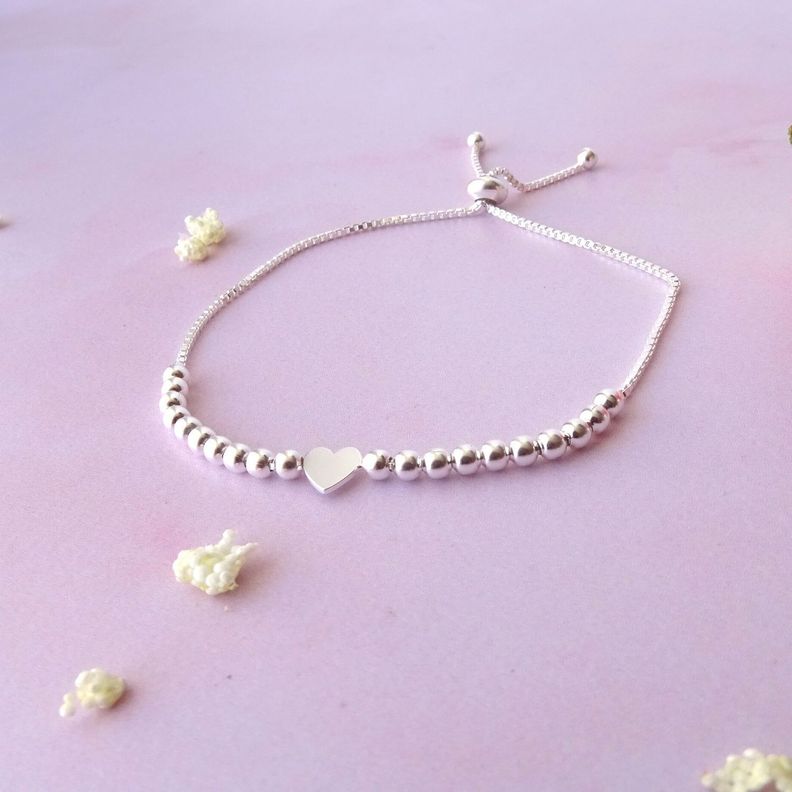 Pulsera De Plata Ajustable De Corazón - Mabelita-1