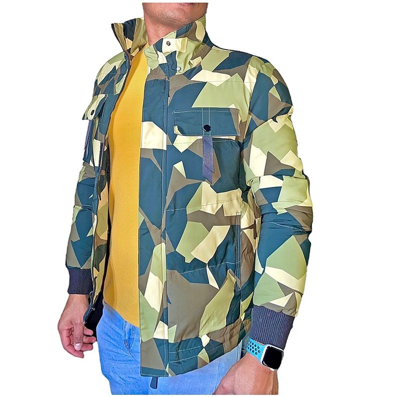 Chaqueta Parka Acolchada Cuello Desmontable Hombre Verde Claro-1
