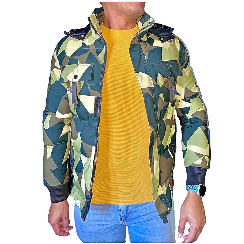 Chaqueta Parka Acolchada Cuello Desmontable Hombre Verde Claro-0