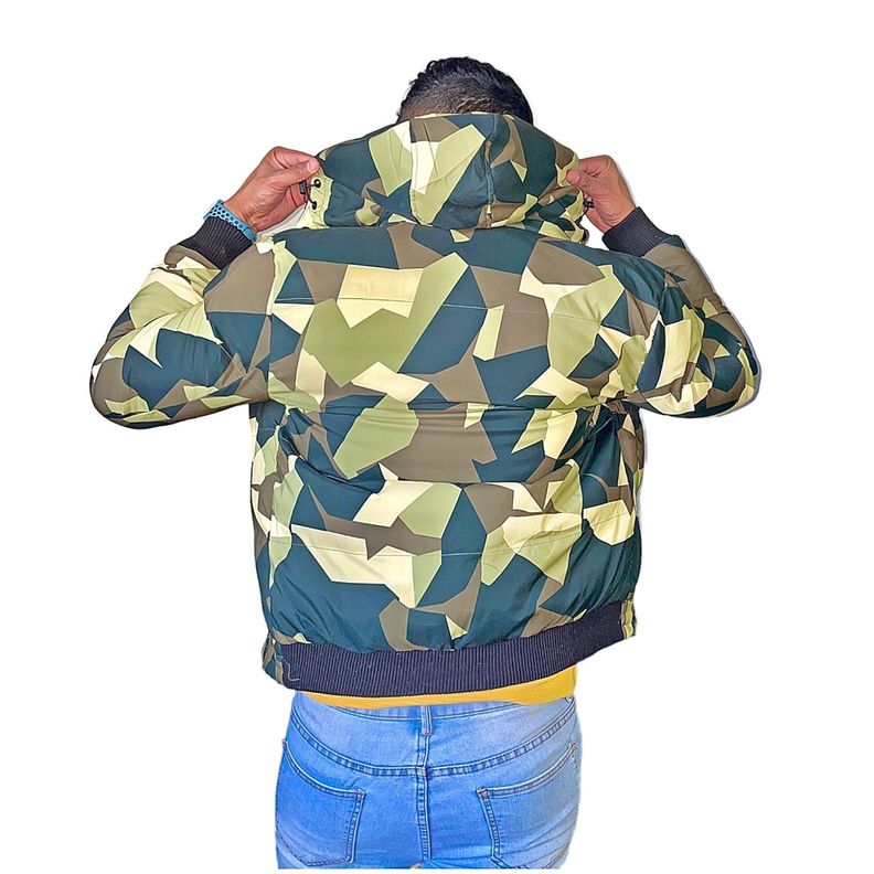 Chaqueta Parka Acolchada Cuello Desmontable Hombre Verde Claro-2