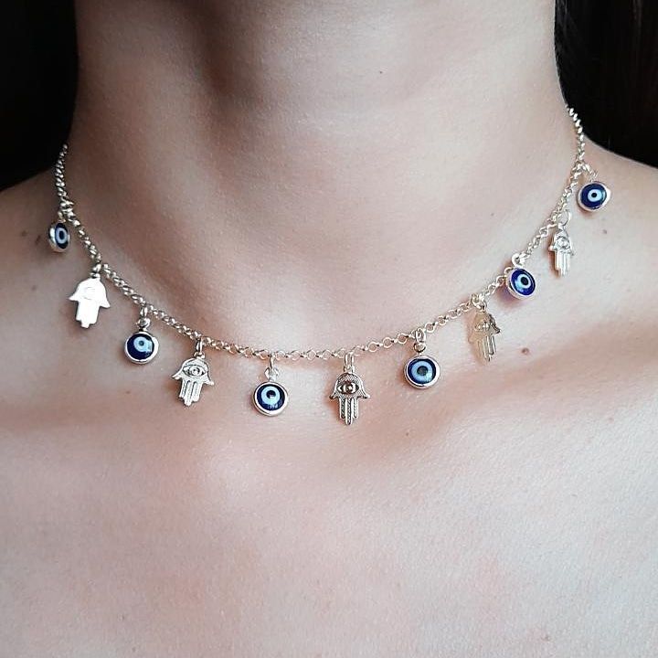 Collar Manos de Fátima Ojos Turcos cadena Enchapado Oro 18K-1