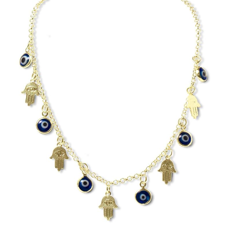 Collar Manos de Fátima Ojos Turcos cadena Enchapado Oro 18K-0