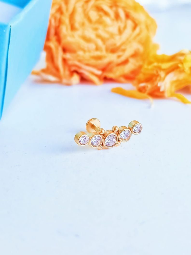 Piercing Oreja Tragus Conch Zircon Chapado En Oro 18k Unidad-3