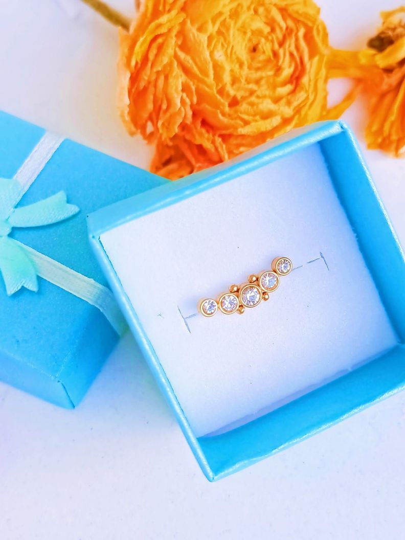 Piercing Oreja Tragus Conch Zircon Chapado En Oro 18k Unidad-1
