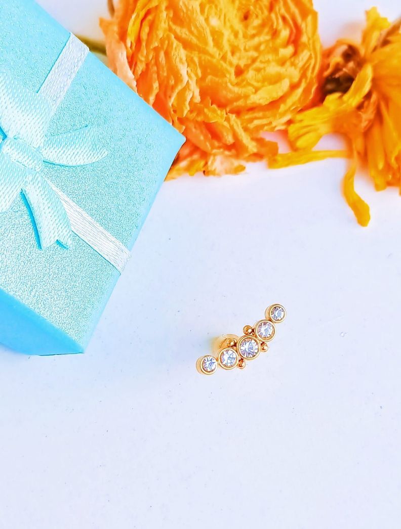 Piercing Oreja Tragus Conch Zircon Chapado En Oro 18k Unidad-7