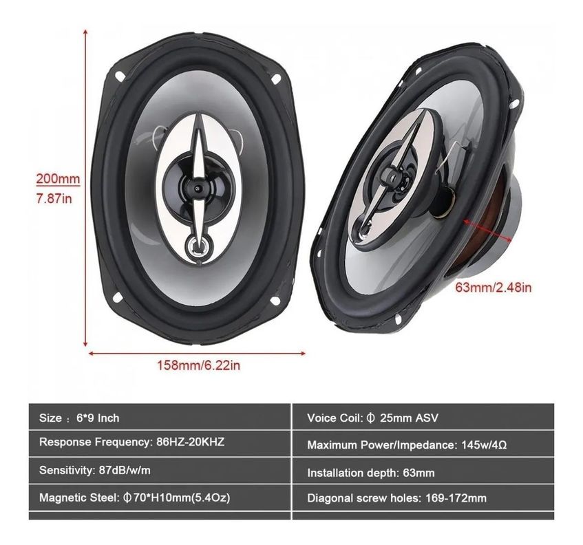 Kit 2 Parlantes Auto 6x9 Ovalados 1000w Coaxial 3 Vías Hifi-3