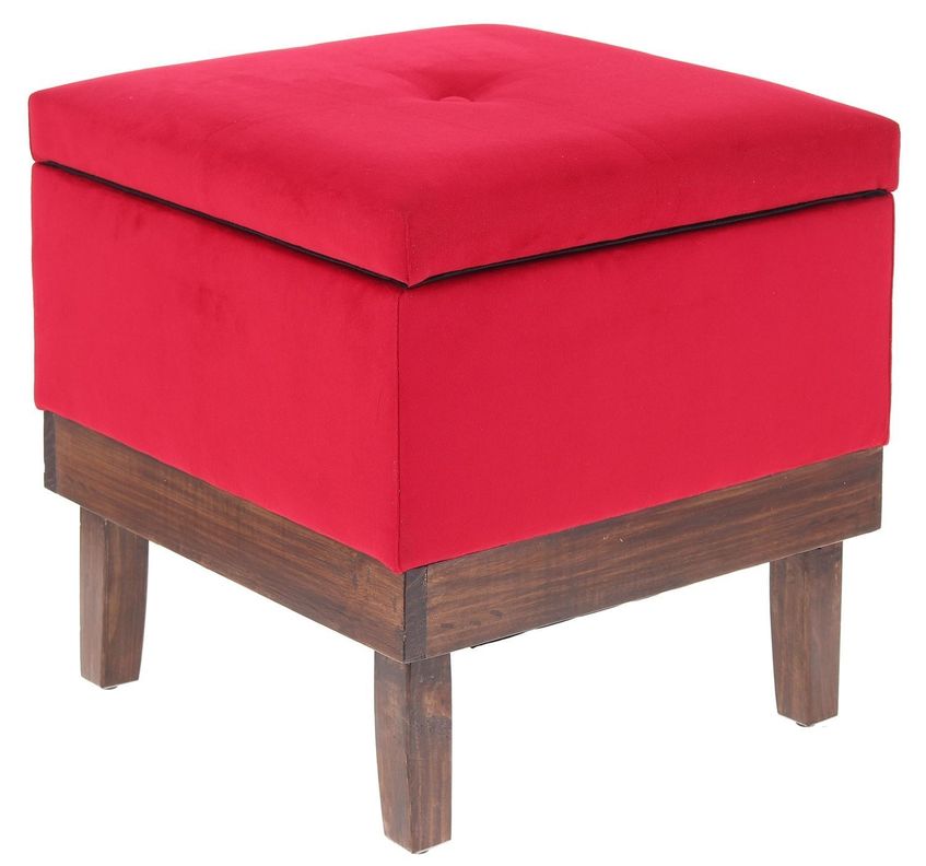 Pouf Baúl Emilia Rojo Felpa 45x45x46 cm Máxima Design-0