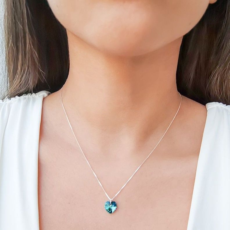 Collar Corazón Cristal Austríaco Cadena Veneciana Plata Fina 925-2