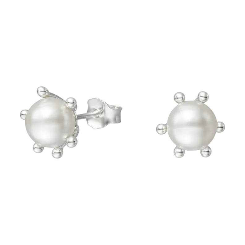 Aros Plata 925 Pistilo Con Perla 6 mm Plateado