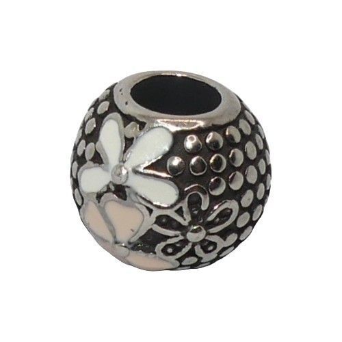 Charm de Acero Inoxidable Envejecido con Flores-0