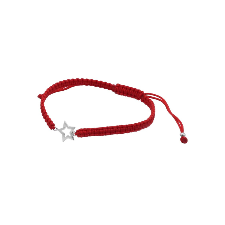 Pulsera De Macrame Roja Con Figura De Plata Estrella