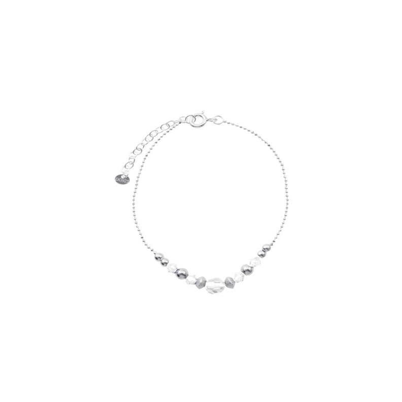 Pulsera de Plata Cadena Punto Bolas Satinadas Lisas con Cristales-0