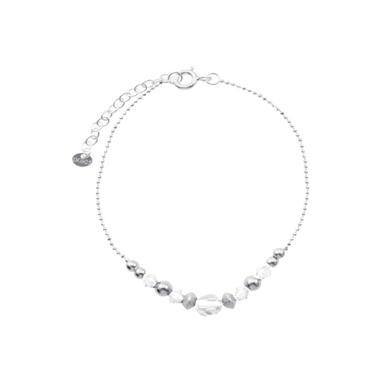 Pulsera de Plata Cadena Punto Bolas Satinadas Lisas con Cristales-1