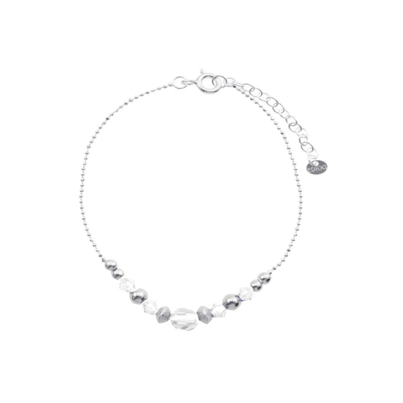 Pulsera de Plata Cadena Punto Bolas Satinadas Lisas con Cristales-2