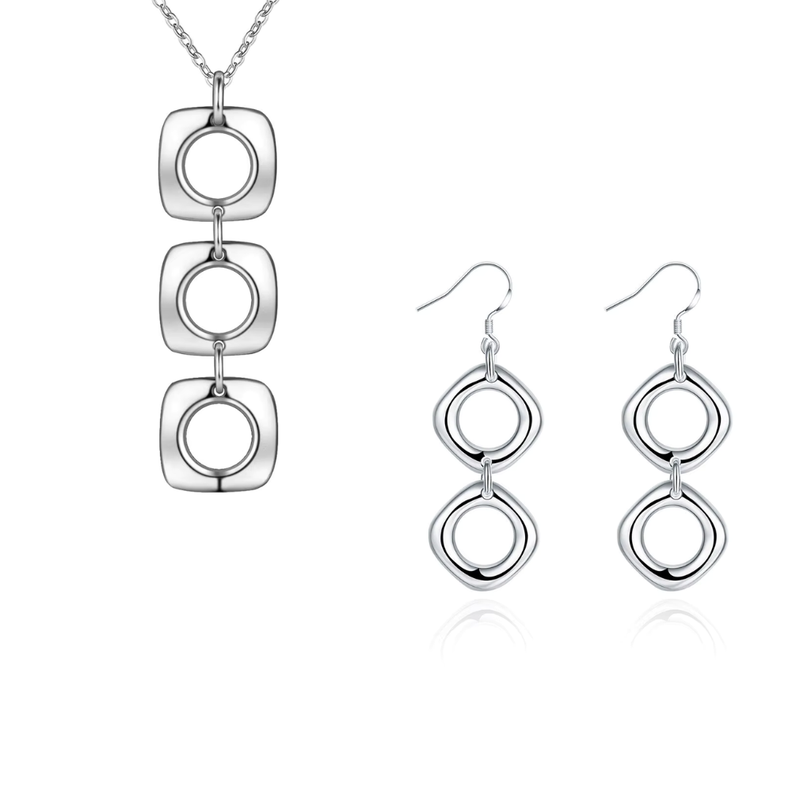 Conjunto Collar y Aros Geom tricos Plateado