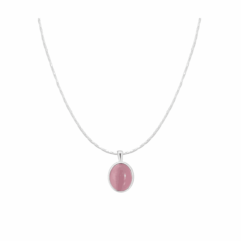 Collar de Plata Con Colgante Piedra Lunar Cristal Rosa 45 cm