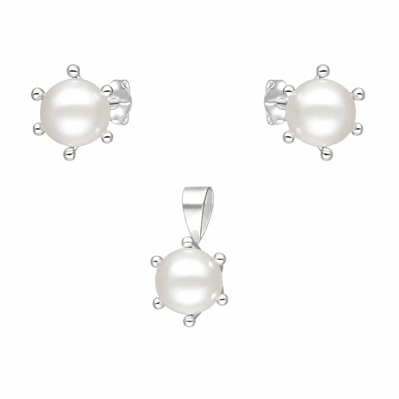 Conjunto de Plata 925 Pistilo con Perlas 8 mm