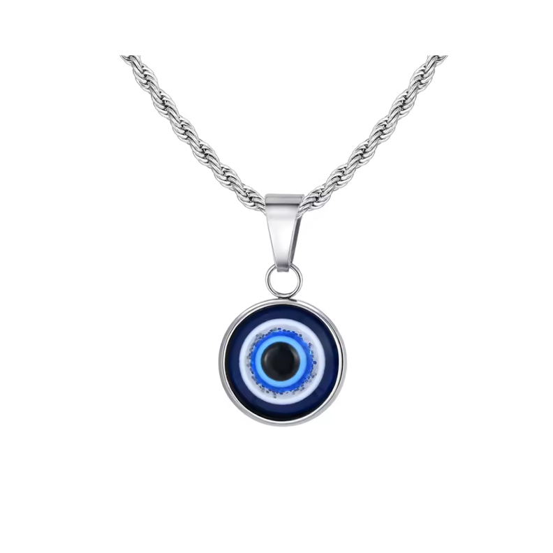 Collar Acero Tourbillon Con Amuleto Ojo Turco 50 cm Plateado