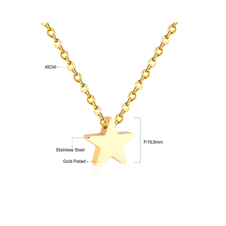 Collar con Colgante de Acero Estrella Dorado-2