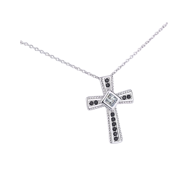 Collar de Acero Con Colgante de Cruz y Circones-0