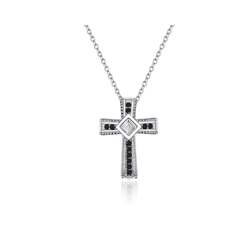 Collar de Acero Con Colgante de Cruz y Circones-1