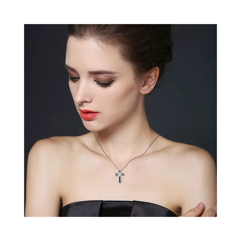 Collar de Acero Con Colgante de Cruz y Circones-3